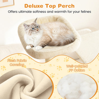 Large Cat Tree for Indoor Cats 63" Tall Cat Tower-Beige