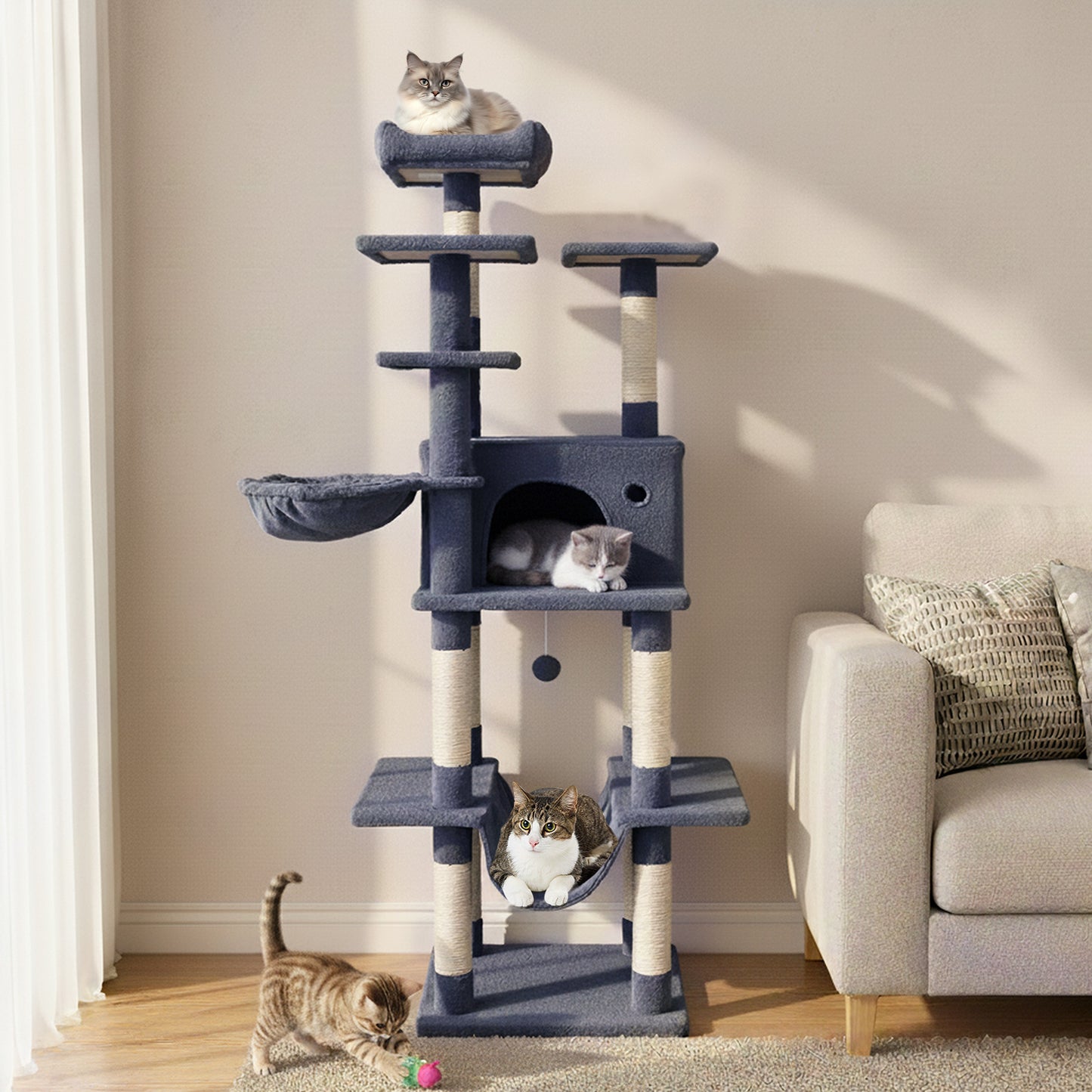 Large Cat Tree for Indoor Cats 63" Tall Cat Tower-Dark Gray