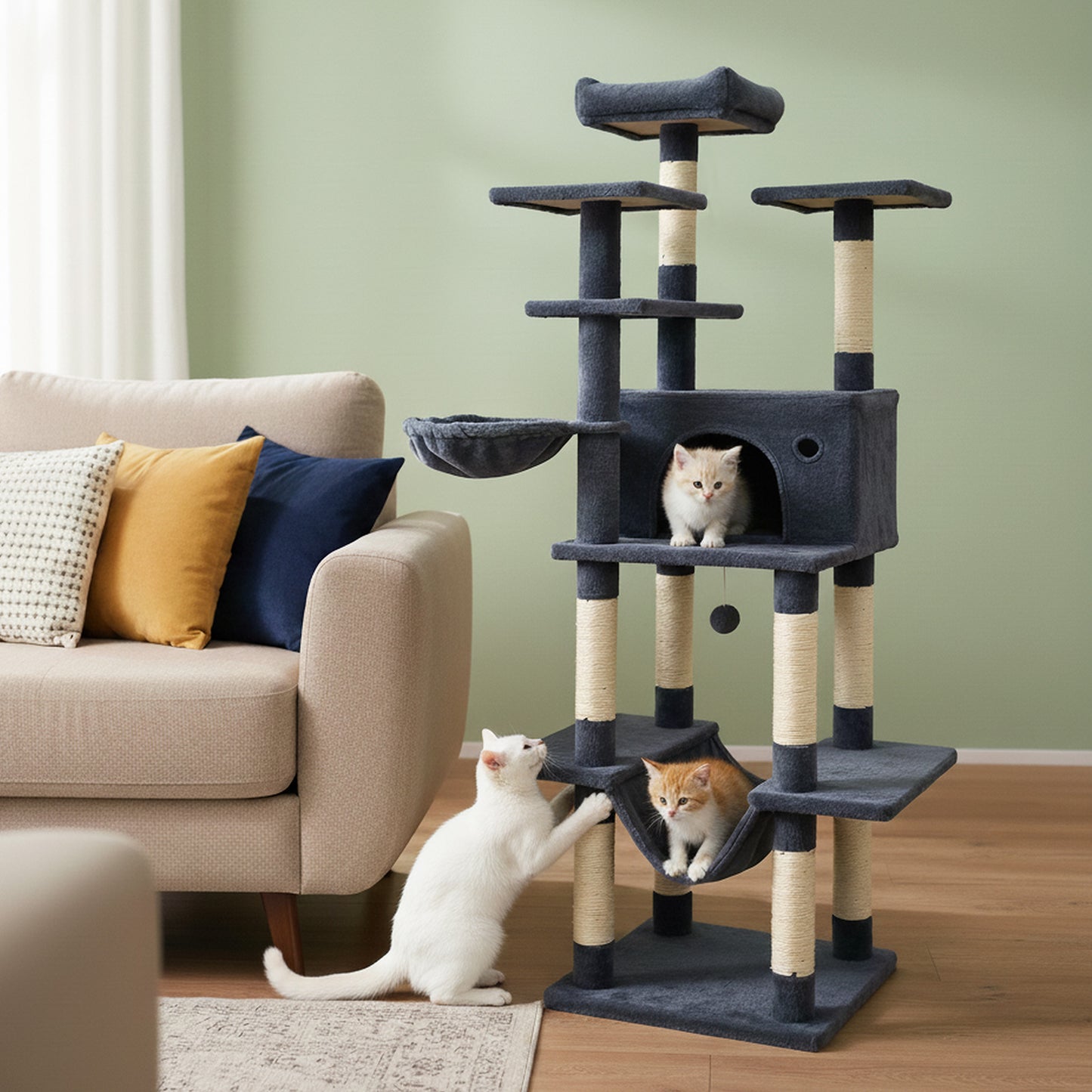 Large Cat Tree for Indoor Cats 63" Tall Cat Tower-Dark Gray