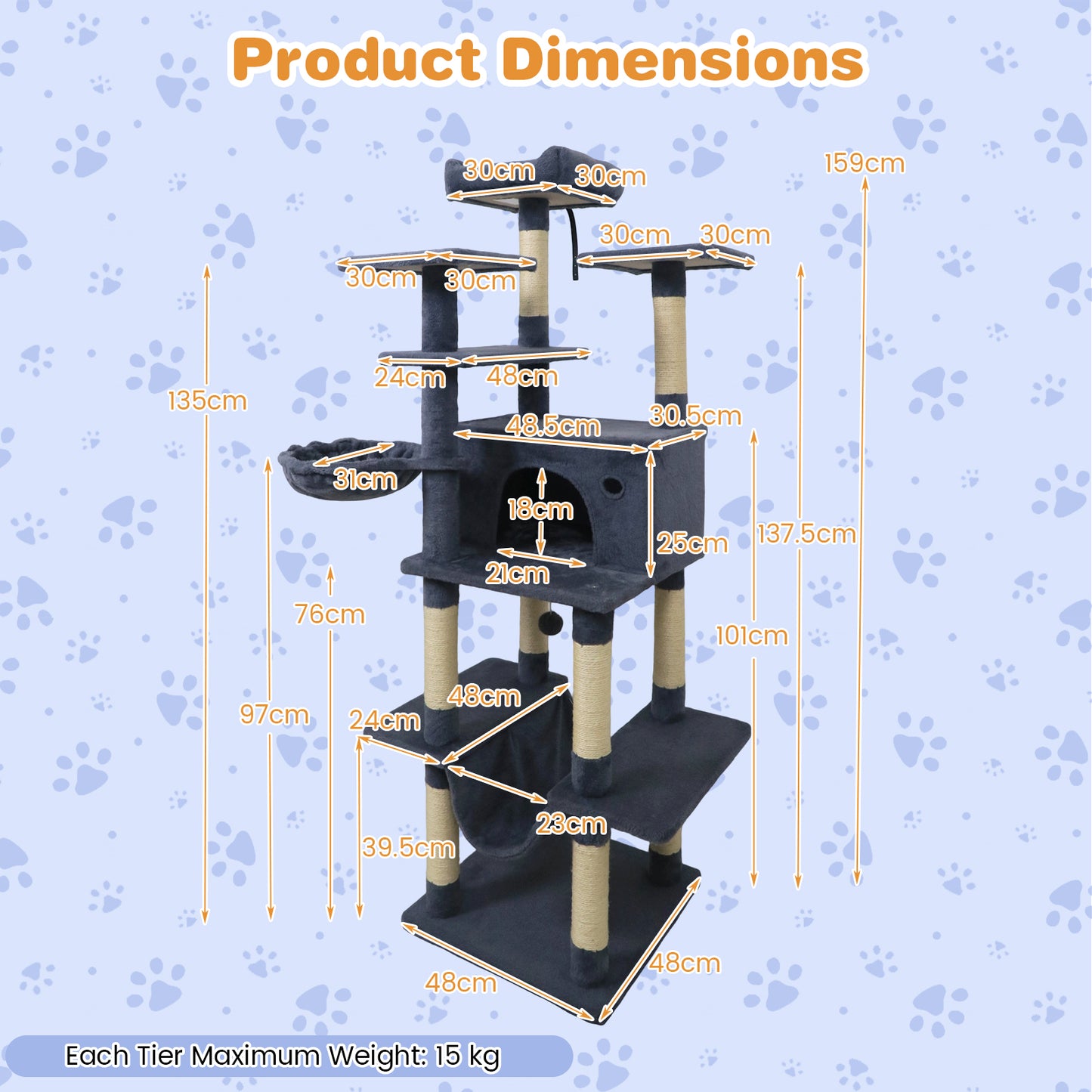 Large Cat Tree for Indoor Cats 63" Tall Cat Tower-Dark Gray