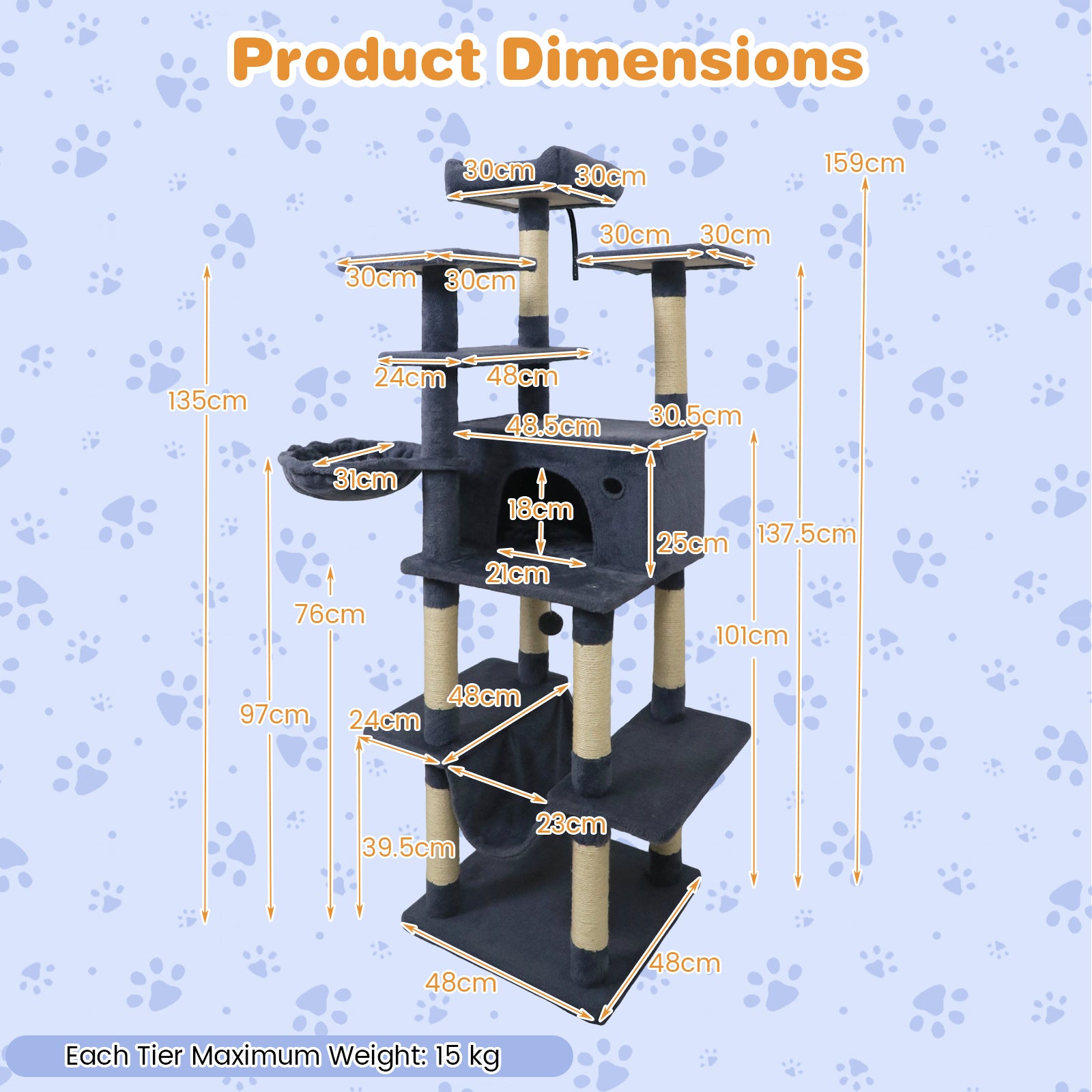 Large Cat Tree for Indoor Cats 63" Tall Cat Tower-Dark Gray