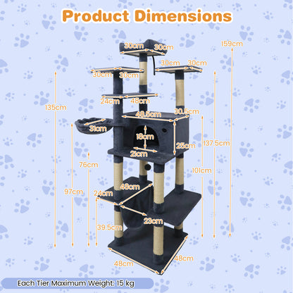 Large Cat Tree for Indoor Cats 63" Tall Cat Tower-Dark Gray