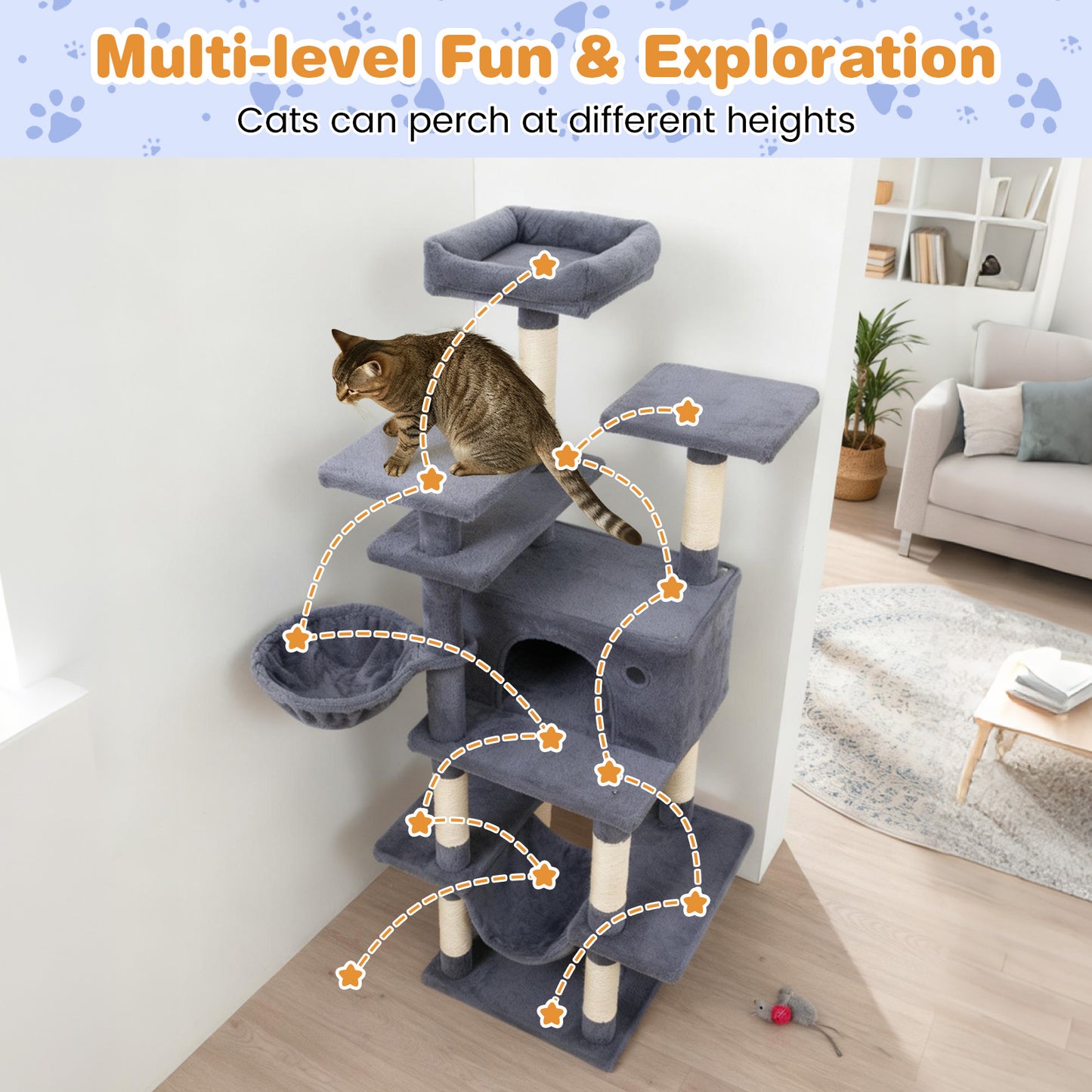 Large Cat Tree for Indoor Cats 63" Tall Cat Tower-Dark Gray