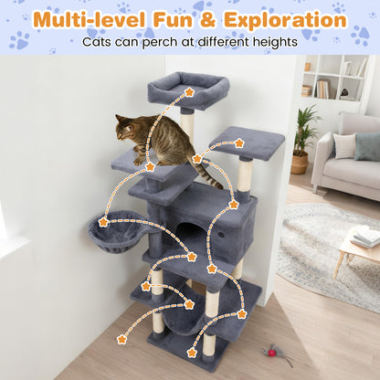 Large Cat Tree for Indoor Cats 63" Tall Cat Tower-Dark Gray