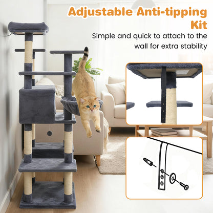 Large Cat Tree for Indoor Cats 63" Tall Cat Tower-Dark Gray