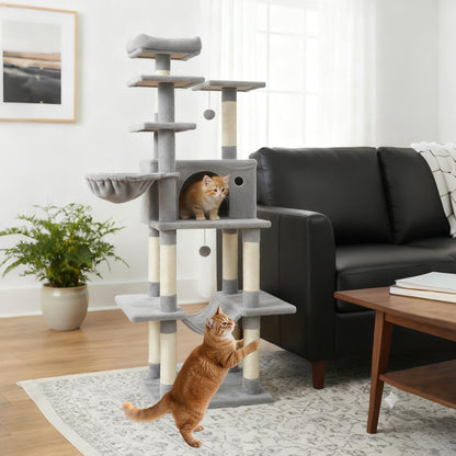 Large Cat Tree for Indoor Cats 63" Tall Cat Tower-Lght Gray