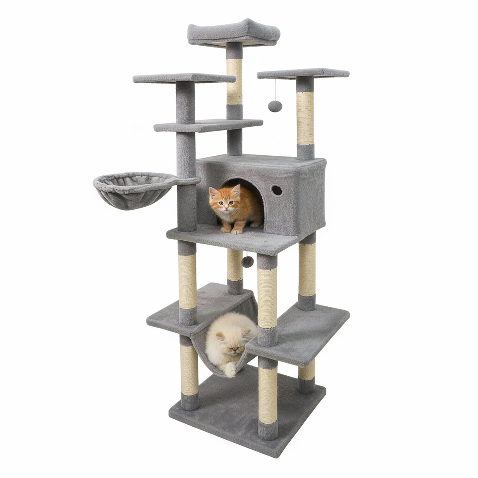 Large Cat Tree for Indoor Cats 63" Tall Cat Tower-Lght Gray