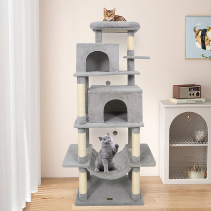 Large Cat Tree for Indoor Cats 70" Tall Cat Tower-Light Gray