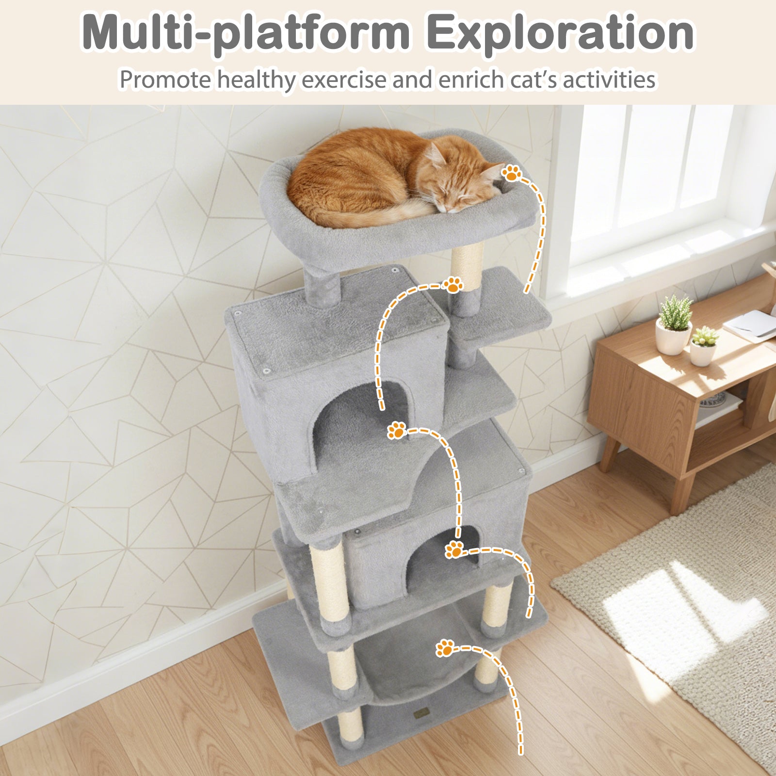Large Cat Tree for Indoor Cats 70" Tall Cat Tower-Light Gray
