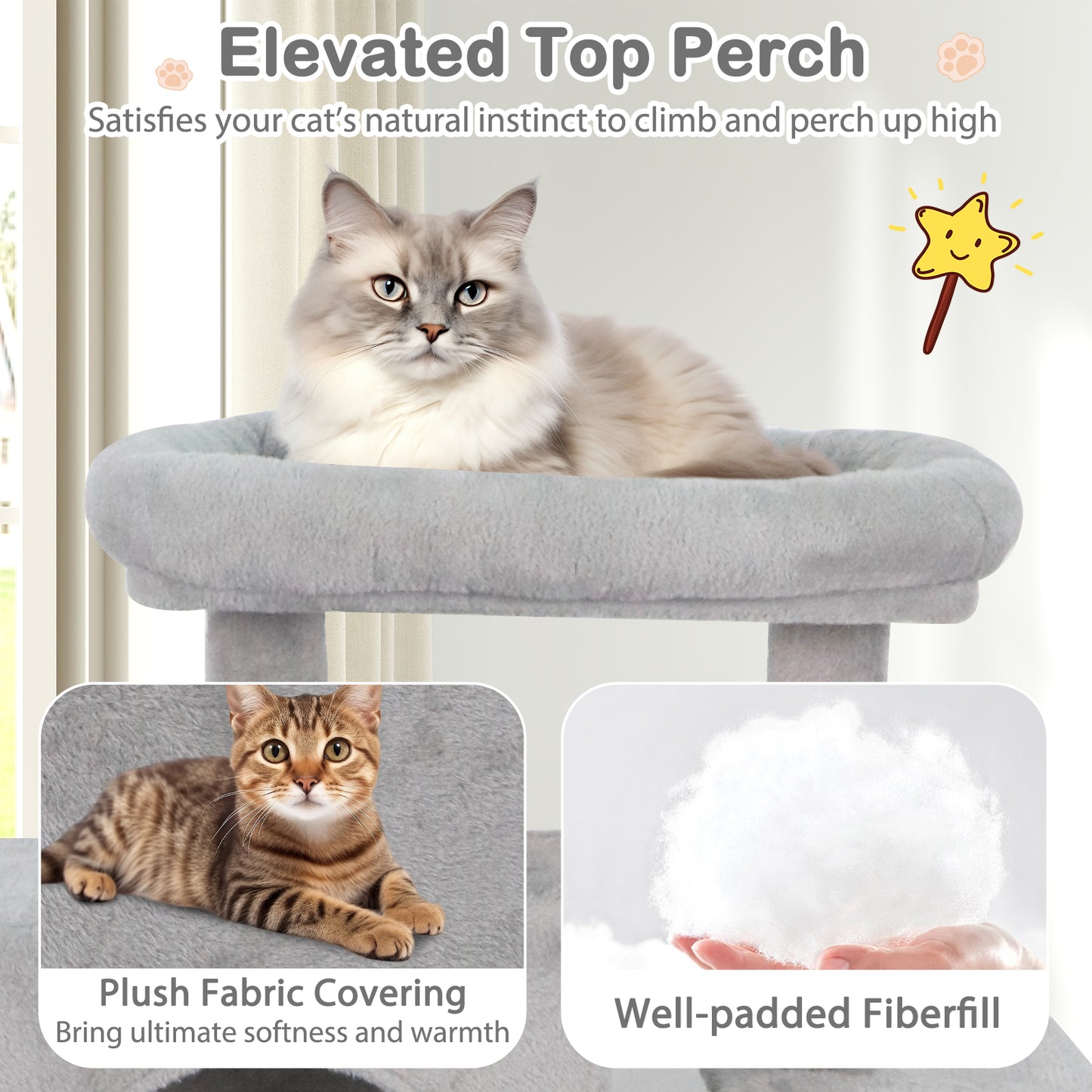 Large Cat Tree for Indoor Cats 70" Tall Cat Tower-Light Gray