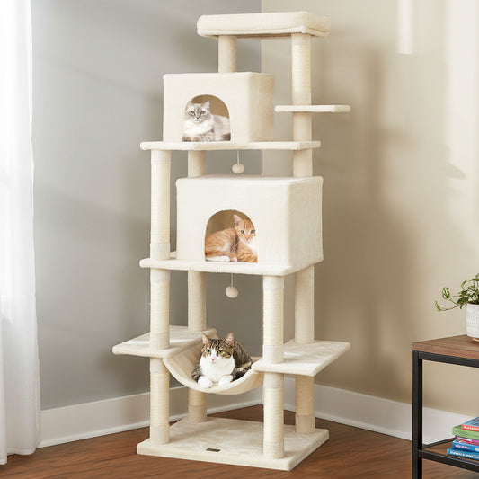 Large Cat Tree for Indoor Cats 70" Tall Cat Tower-Beige