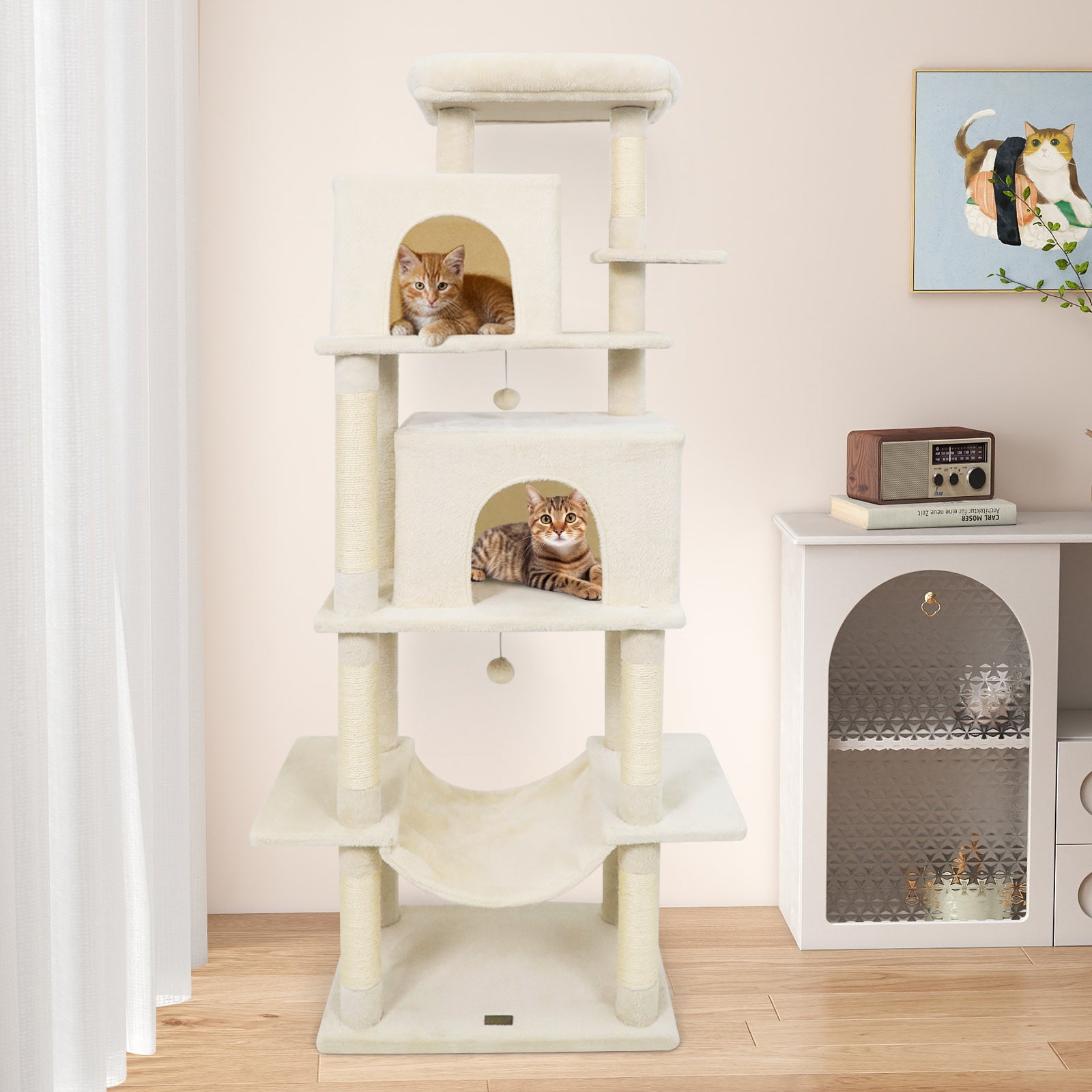 Large Cat Tree for Indoor Cats 70" Tall Cat Tower-Beige