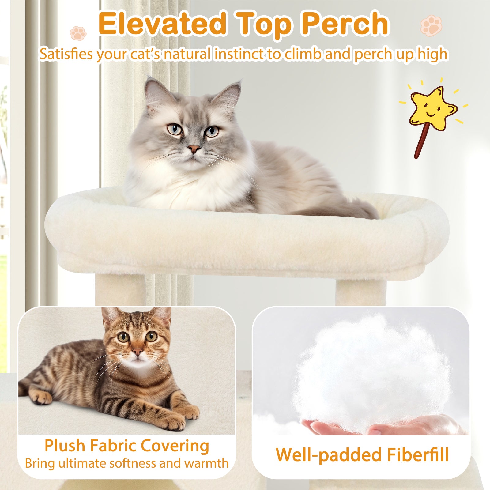 Large Cat Tree for Indoor Cats 70" Tall Cat Tower-Beige