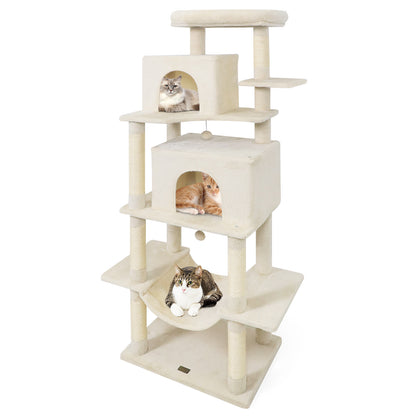 Large Cat Tree for Indoor Cats 70" Tall Cat Tower-Beige