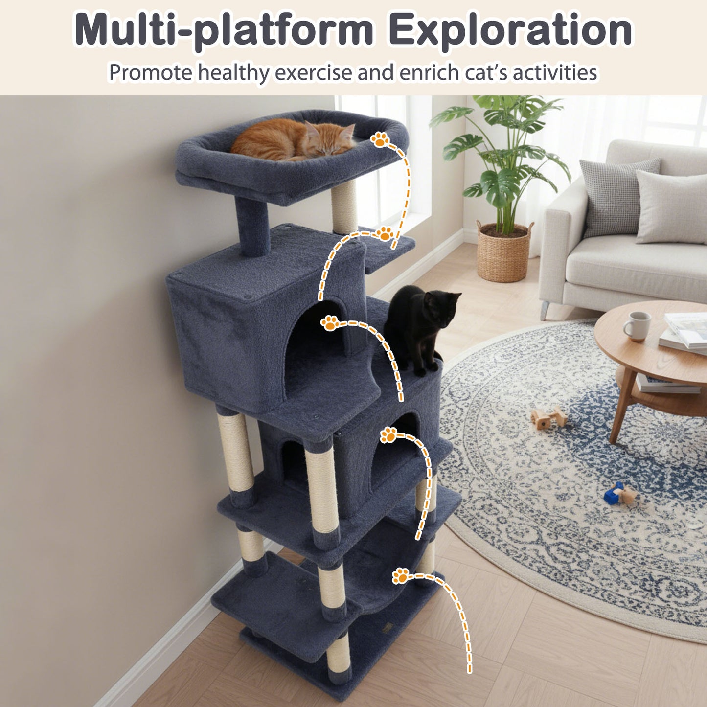 Large Cat Tree for Indoor Cats 70" Tall Cat Tower-Dark Gray