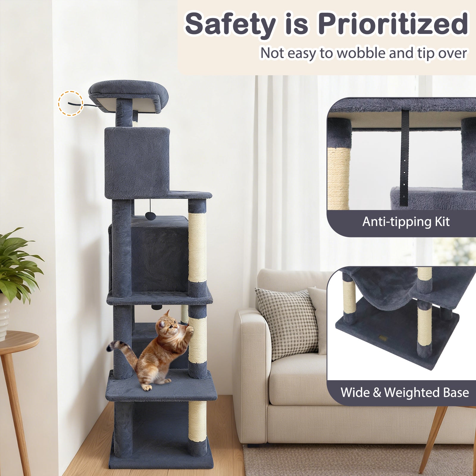 Large Cat Tree for Indoor Cats 70" Tall Cat Tower-Dark Gray