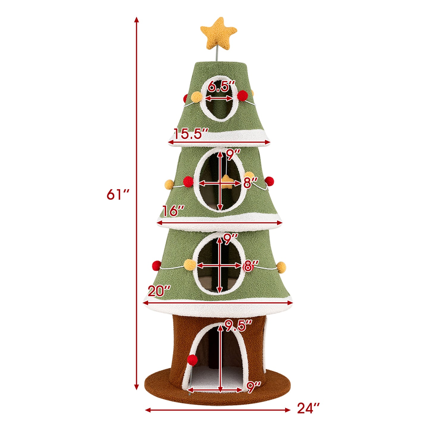 Large Christmas Cat Tree for Indoor Cats 61 Inch Cute Cat Tower with 4 Condos-Green