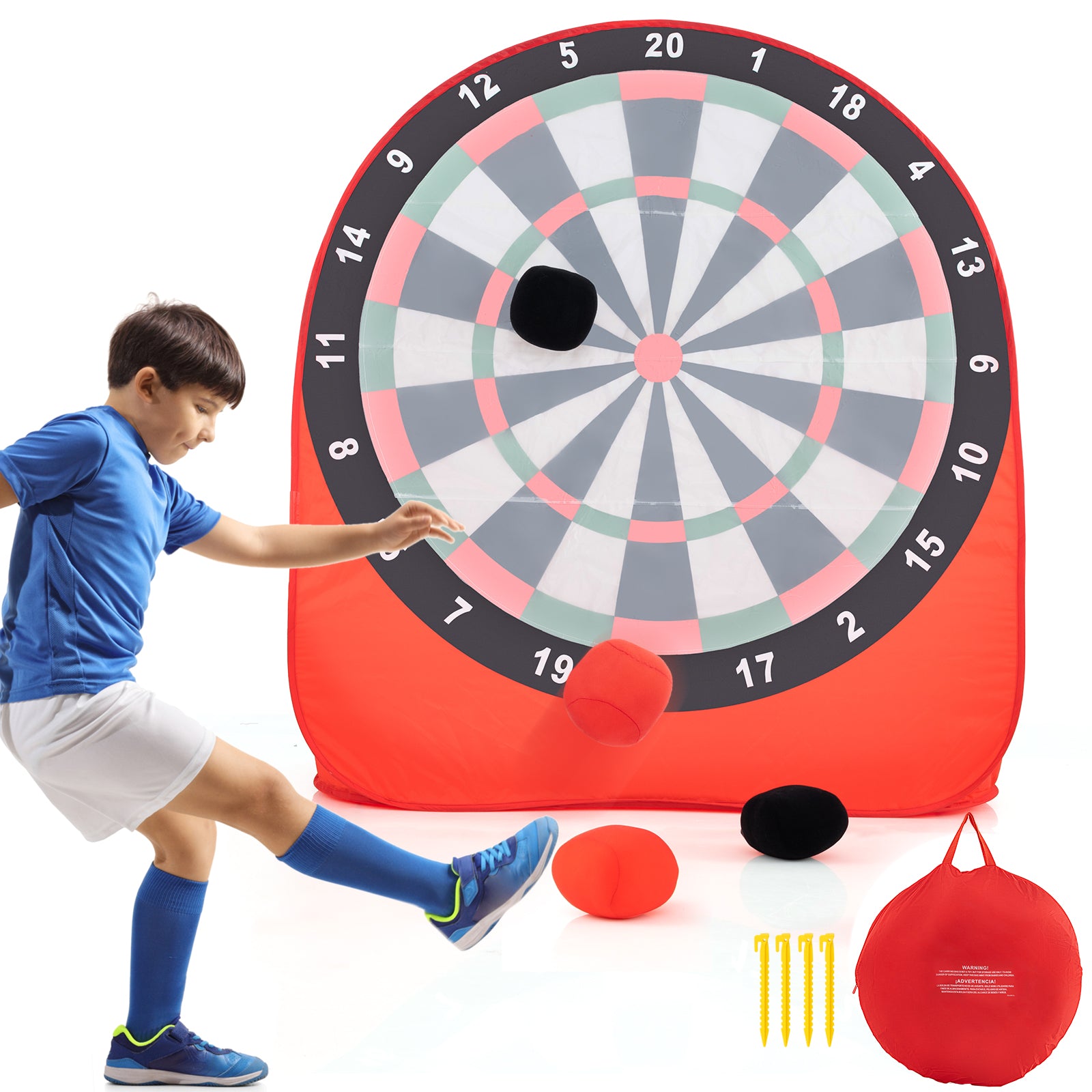 Large Dart Board for Kids with 4 Kick Balls-Black - Red