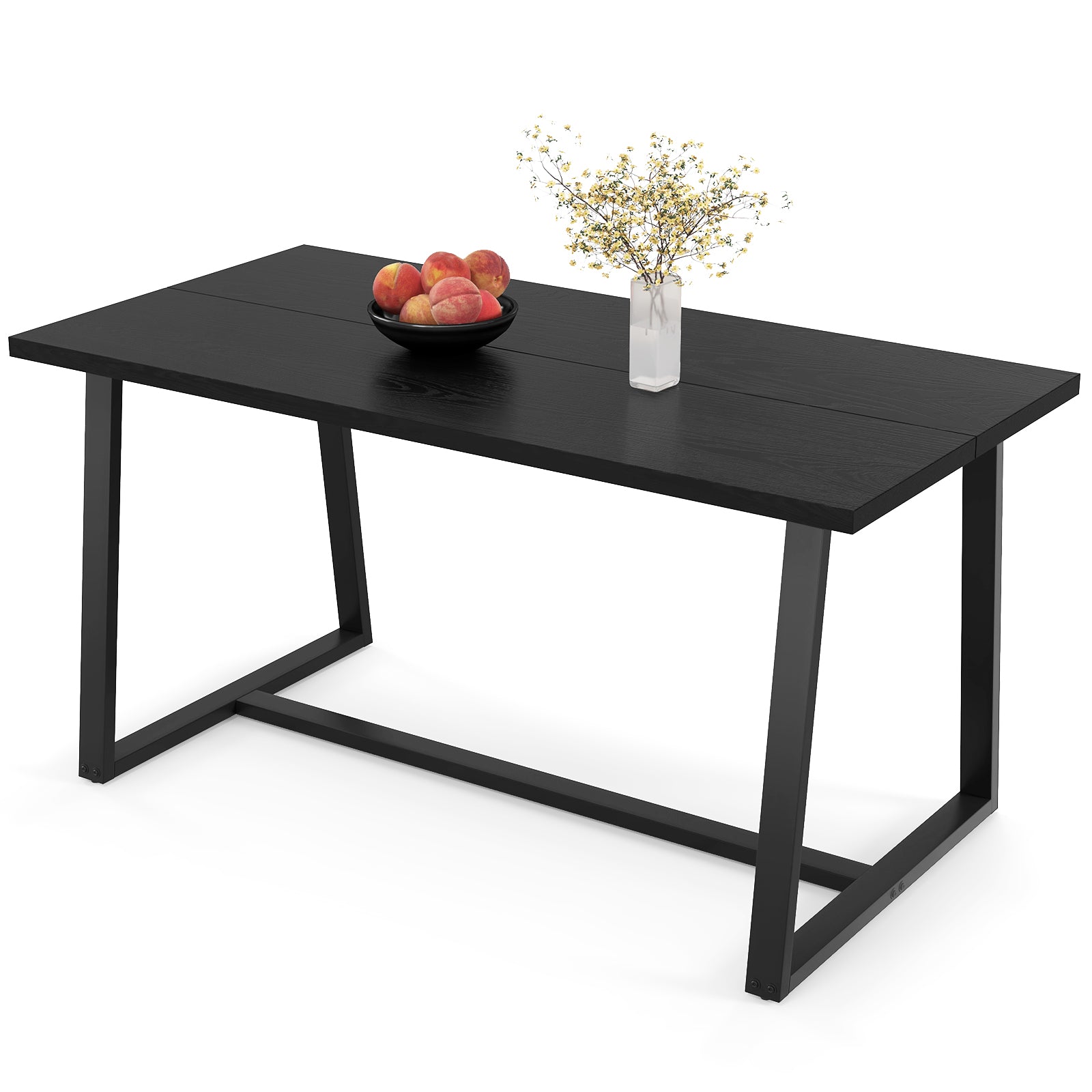 Large Dining Table with Heavy-duty Metal Frame and Anti-slip Foot Pads-Coffee - Black