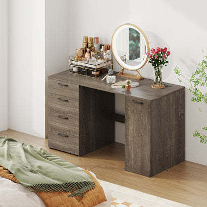 53 Inches Computer Desk with Power Outlets and 4 Storage Drawers
