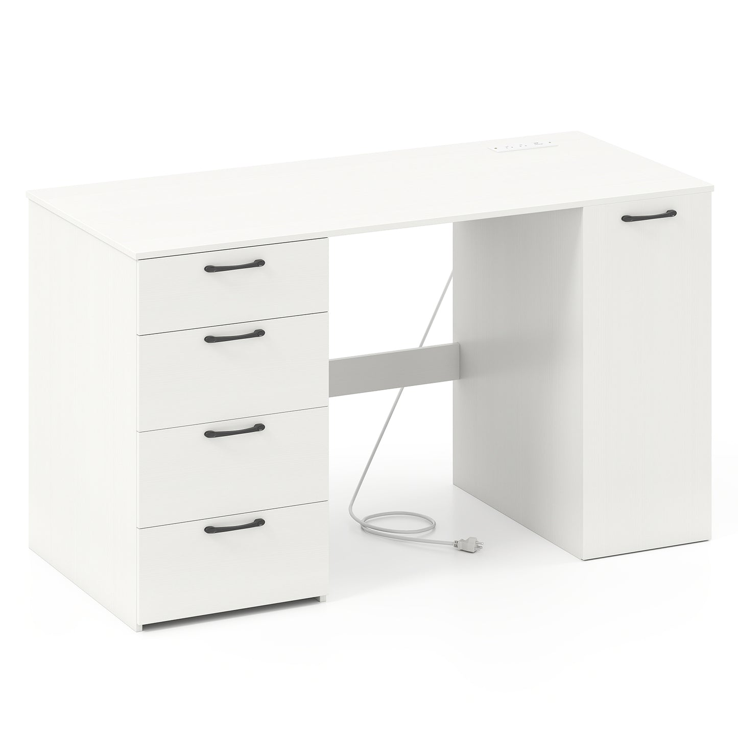 53 Inches Computer Desk with Power Outlets and 4 Storage Drawers-White - White