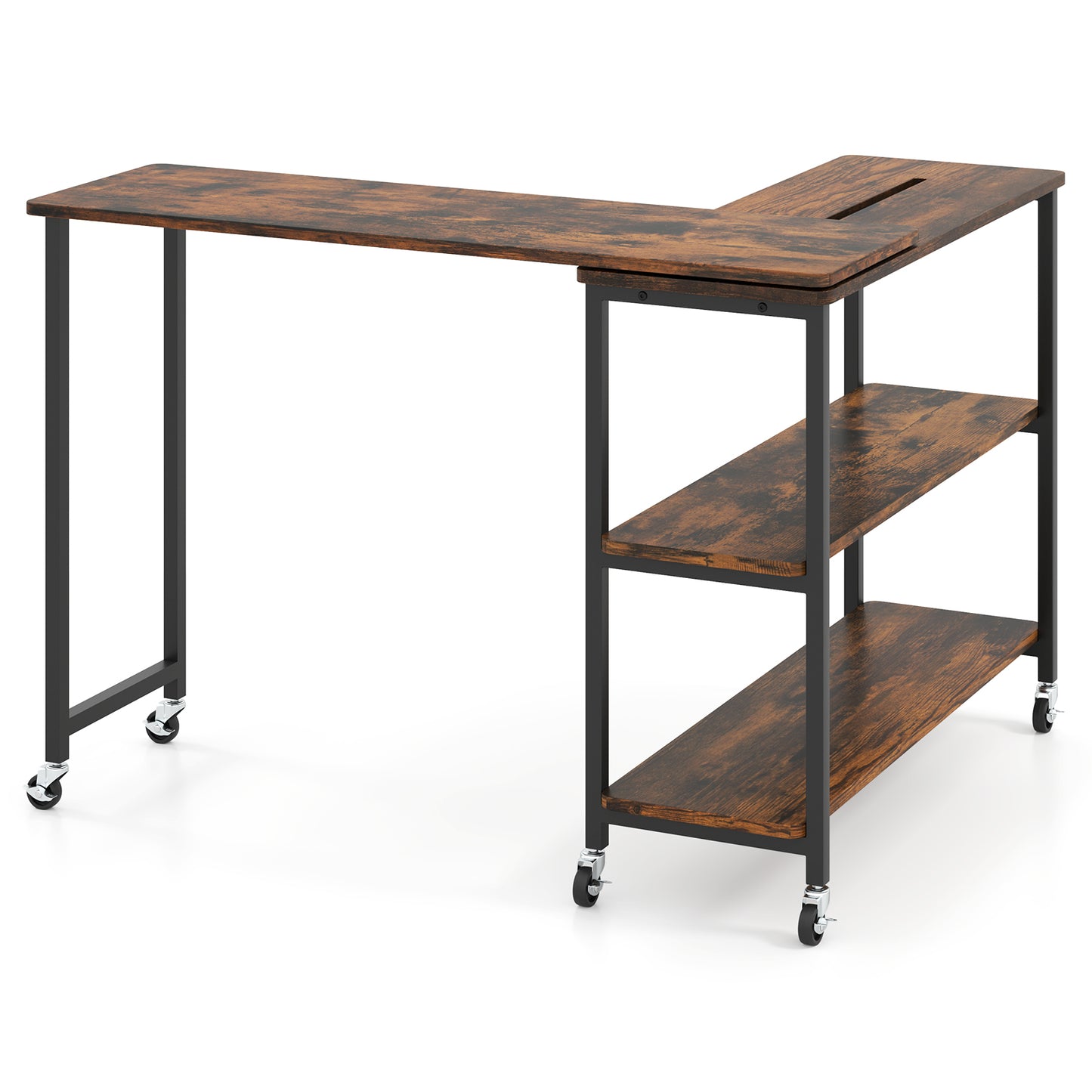 Patented Large 360-Degree Free Rotating Sofa Side Table with Wheels and Storage Shelf
