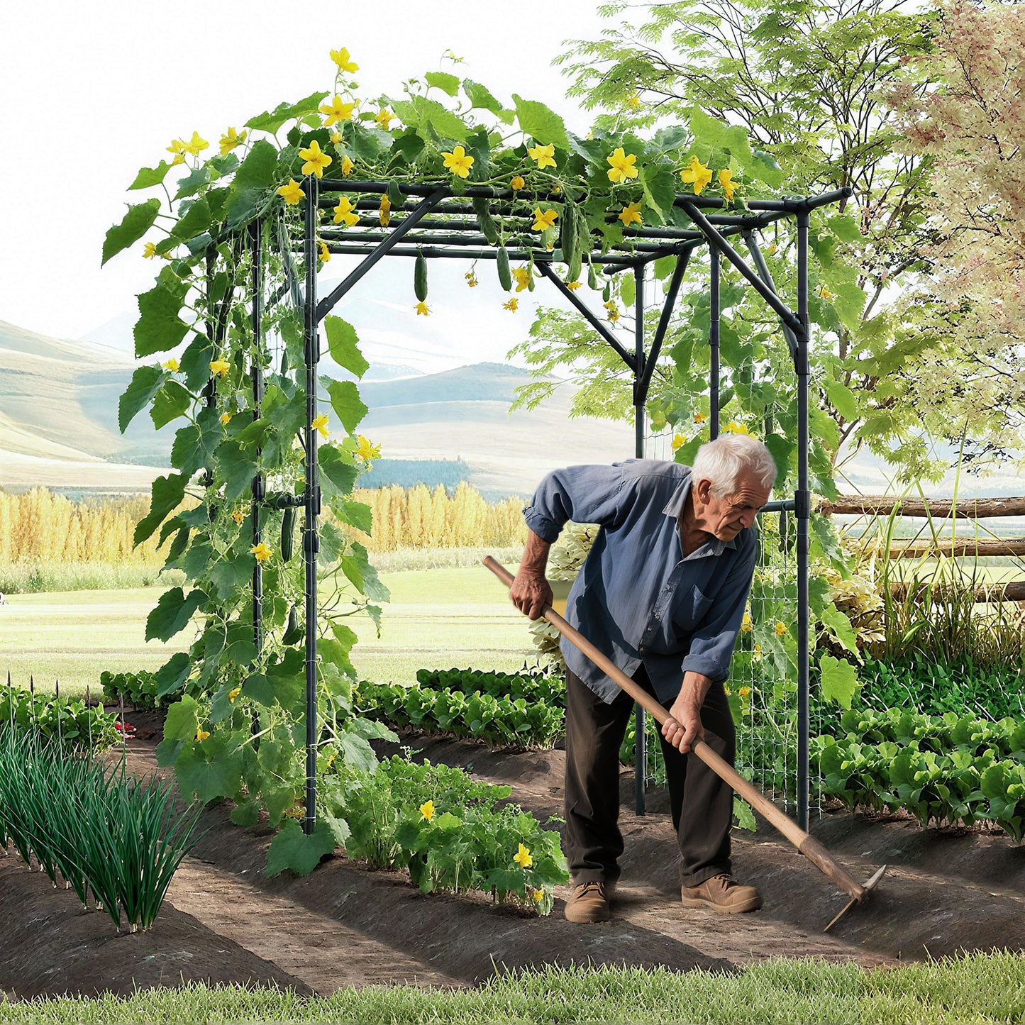 Large Garden Arch Trellis for Climbing Plants Outdoor Grape Vine Support-Black