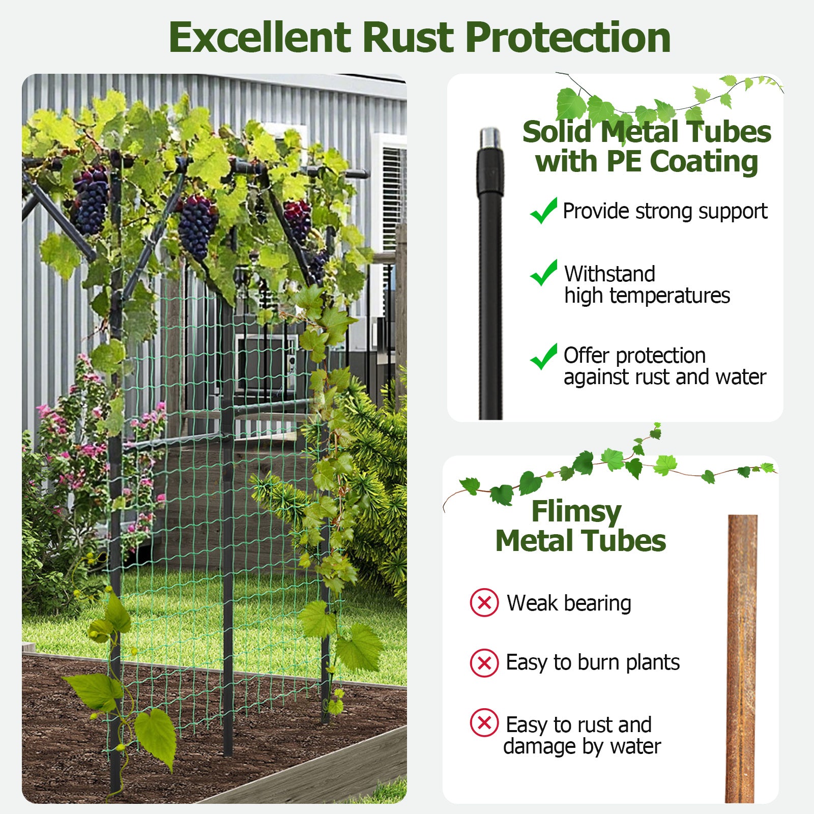 Large Garden Arch Trellis for Climbing Plants Outdoor Grape Vine Support-Black
