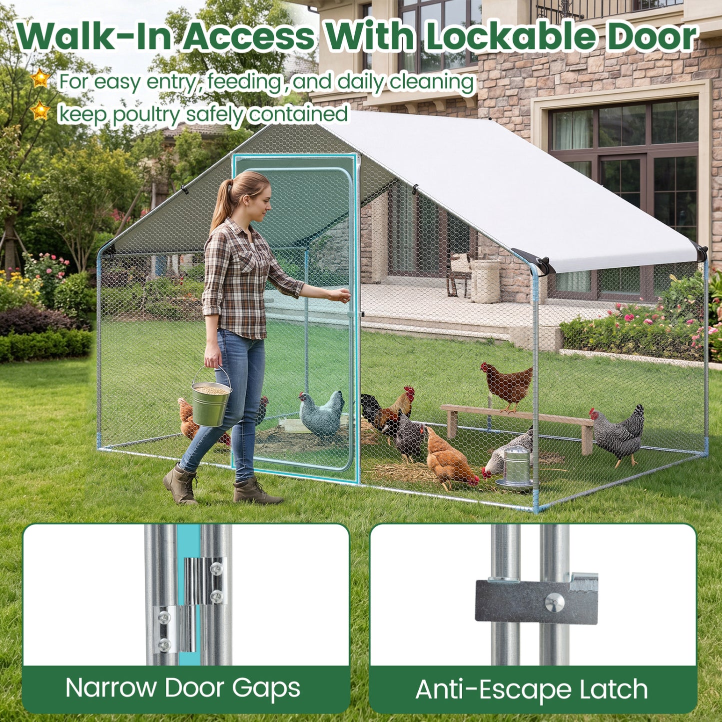 Large Metal Chicken Coop 9.8 x 6.7 Ft with Waterproof Cover