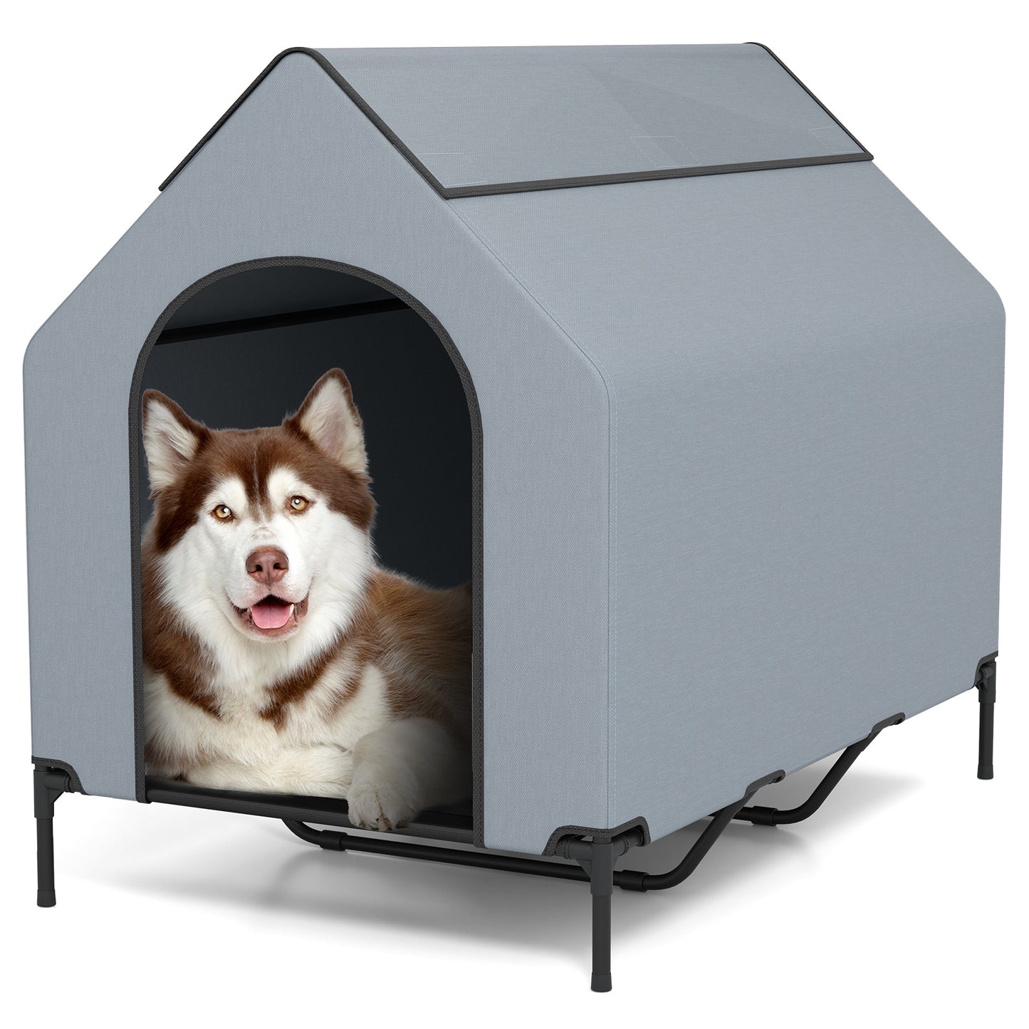 Large/Middle/Small Outdoor Elevated Pet House with Ventilated Windows-S - L