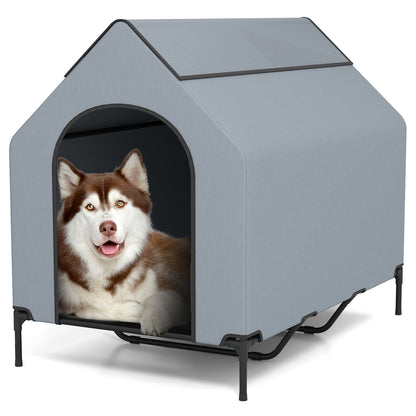 Large/Middle/Small Outdoor Elevated Pet House with Ventilated Windows-S - L
