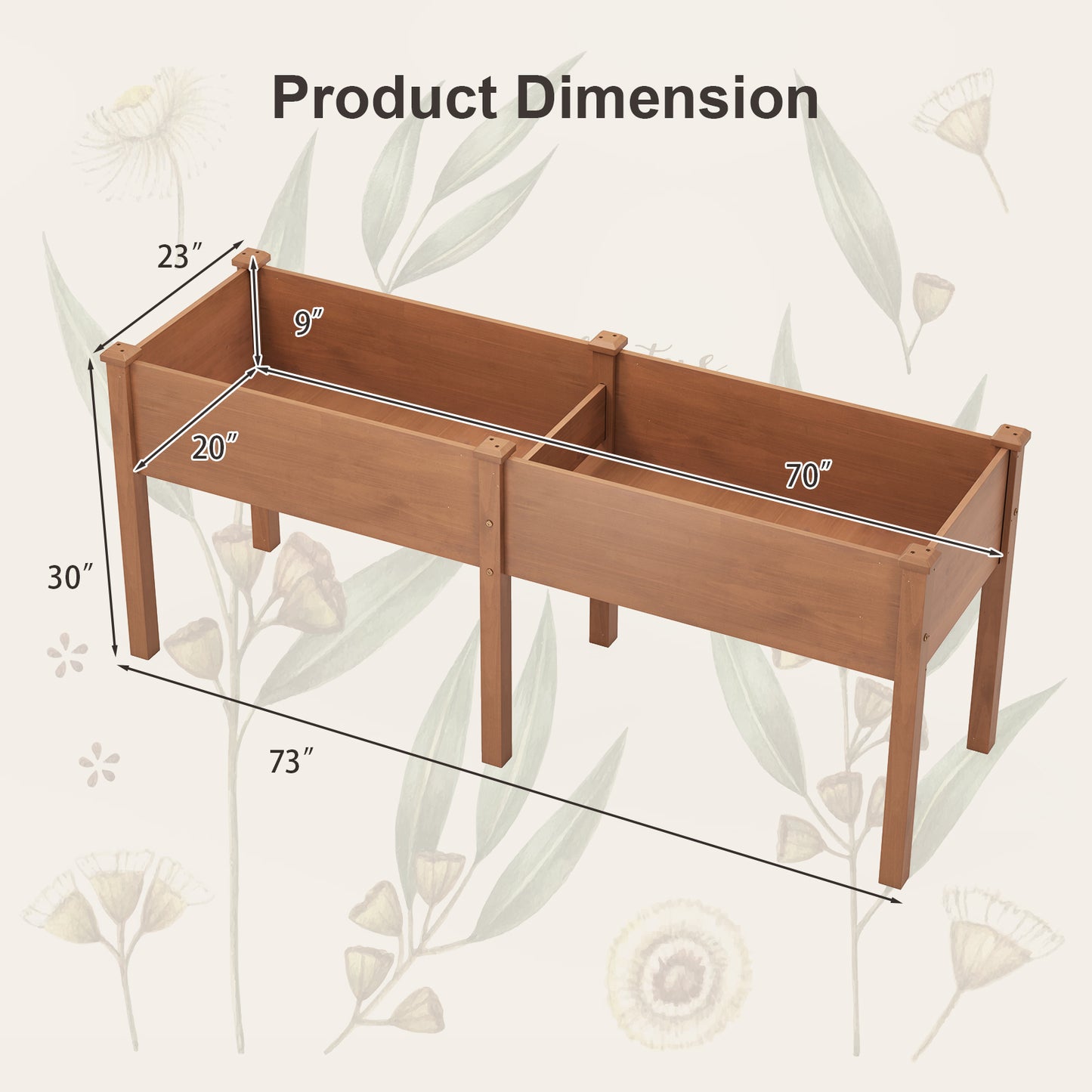 Large Raised Garden Bed with Drainage Holes and 6 Supporting Legs-Brown