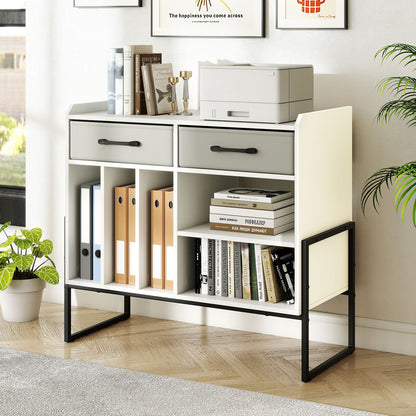 Large Record Player Stand with Charging Station Mid Century Modern Vinyl Storage Cabinet-White