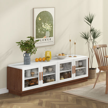 Large TV Stand for TVs up to 75 Inch with 4 Tempered Glass Doors for Living Room