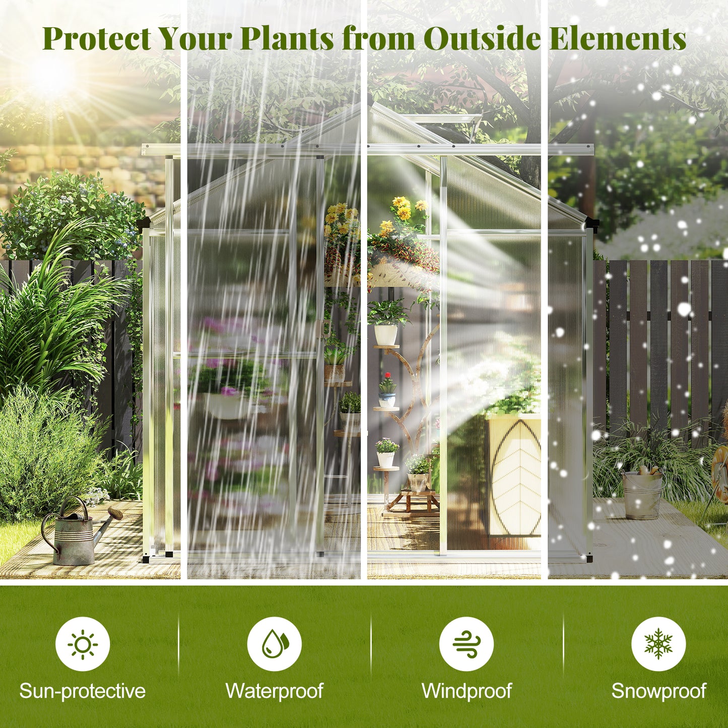 Large Walk-in Green House with Rain Gutters and Polycarbonate Panels