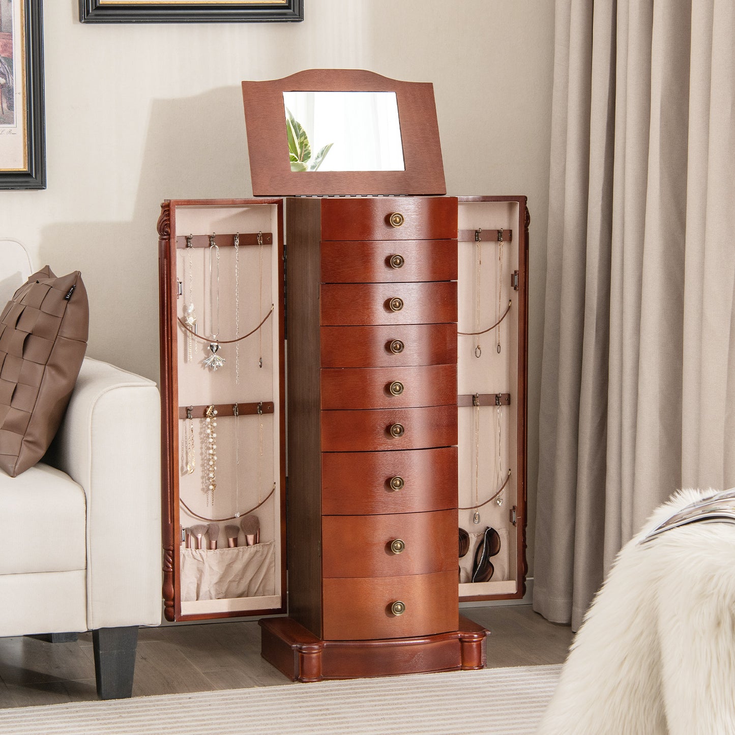 Large Wooden Jewelry Storage Box Organizer