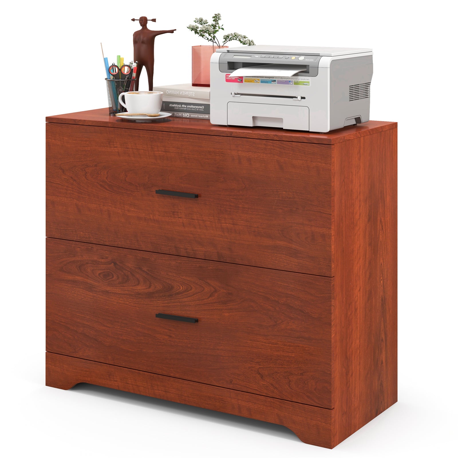 2-Drawer Lateral File Cabinet with Adjustable Bars for Home and Office-Walnut - Walnut