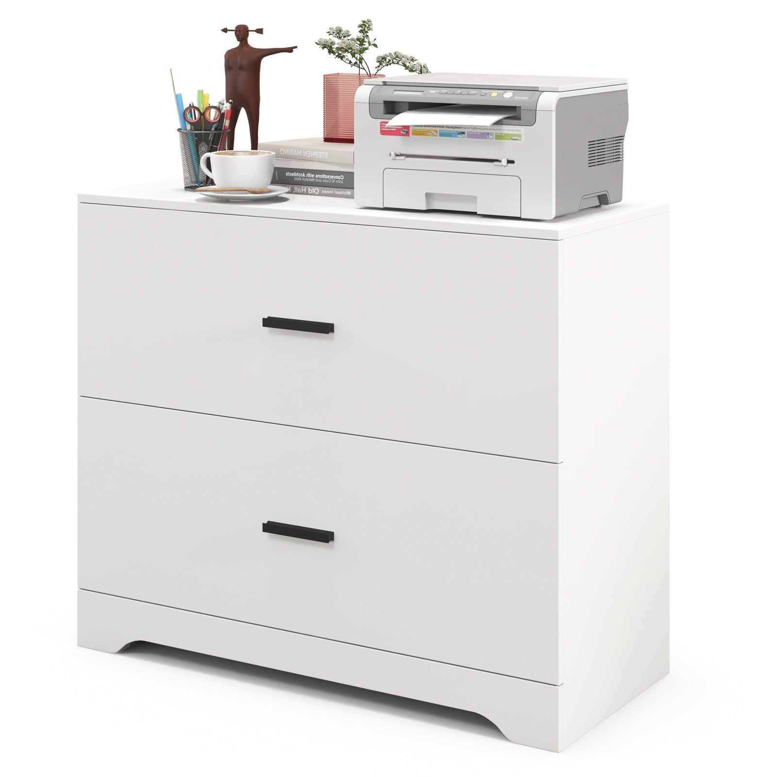 2-Drawer Lateral File Cabinet with Adjustable Bars for Home and Office-Walnut - White