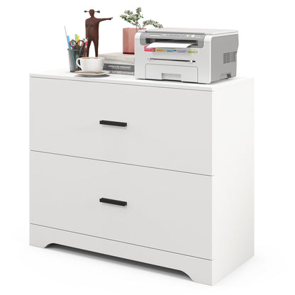 2-Drawer Lateral File Cabinet with Adjustable Bars for Home and Office-Walnut - White