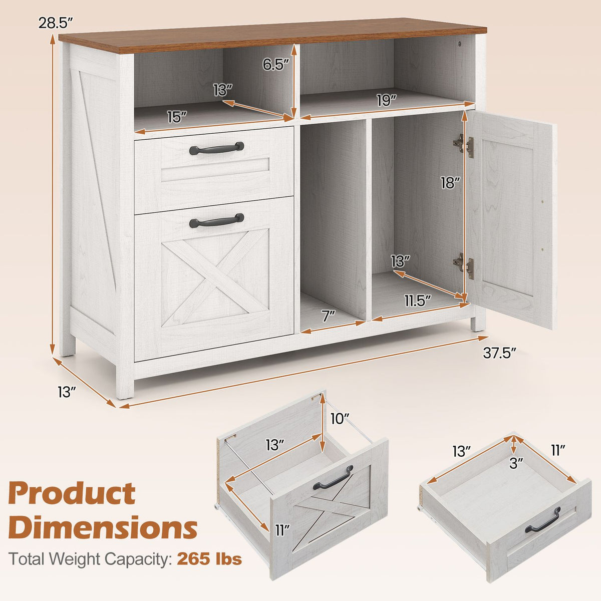 Lateral File Cabinet with 2 Drawers and Single-Door Cabinet for Letter/A4