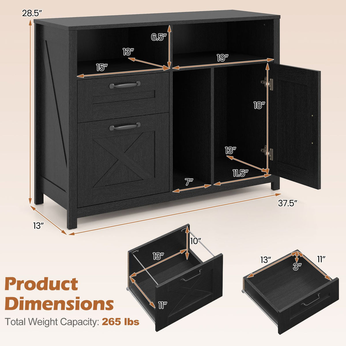 Lateral File Cabinet with 2 Drawers and Single-Door Cabinet for Letter/A4