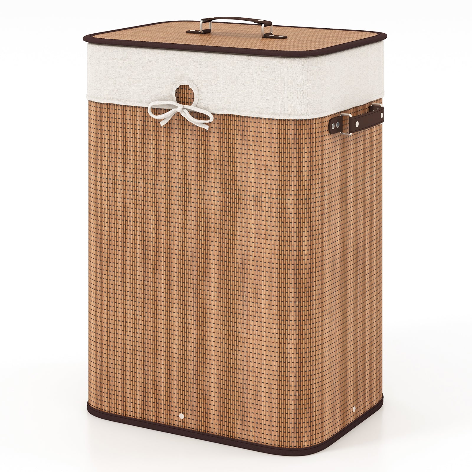 19 Gal Rectangle Laundry Basket Bamboo Clothes Hamper with Handles and Lid-Yellow - Yellow