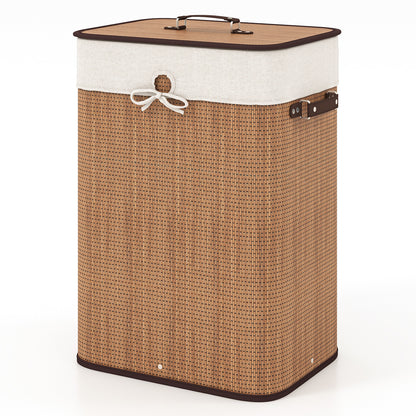 19 Gal Rectangle Laundry Basket Bamboo Clothes Hamper with Handles and Lid-Yellow - Yellow