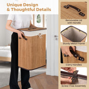 19 Gal Rectangle Laundry Basket Bamboo Clothes Hamper with Handles and Lid-Yellow