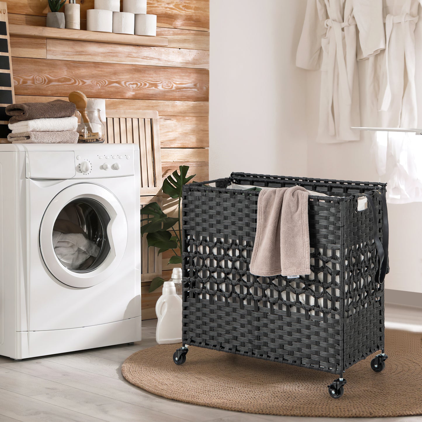 2-Section Laundry Hamper with Removable Bags, 110L