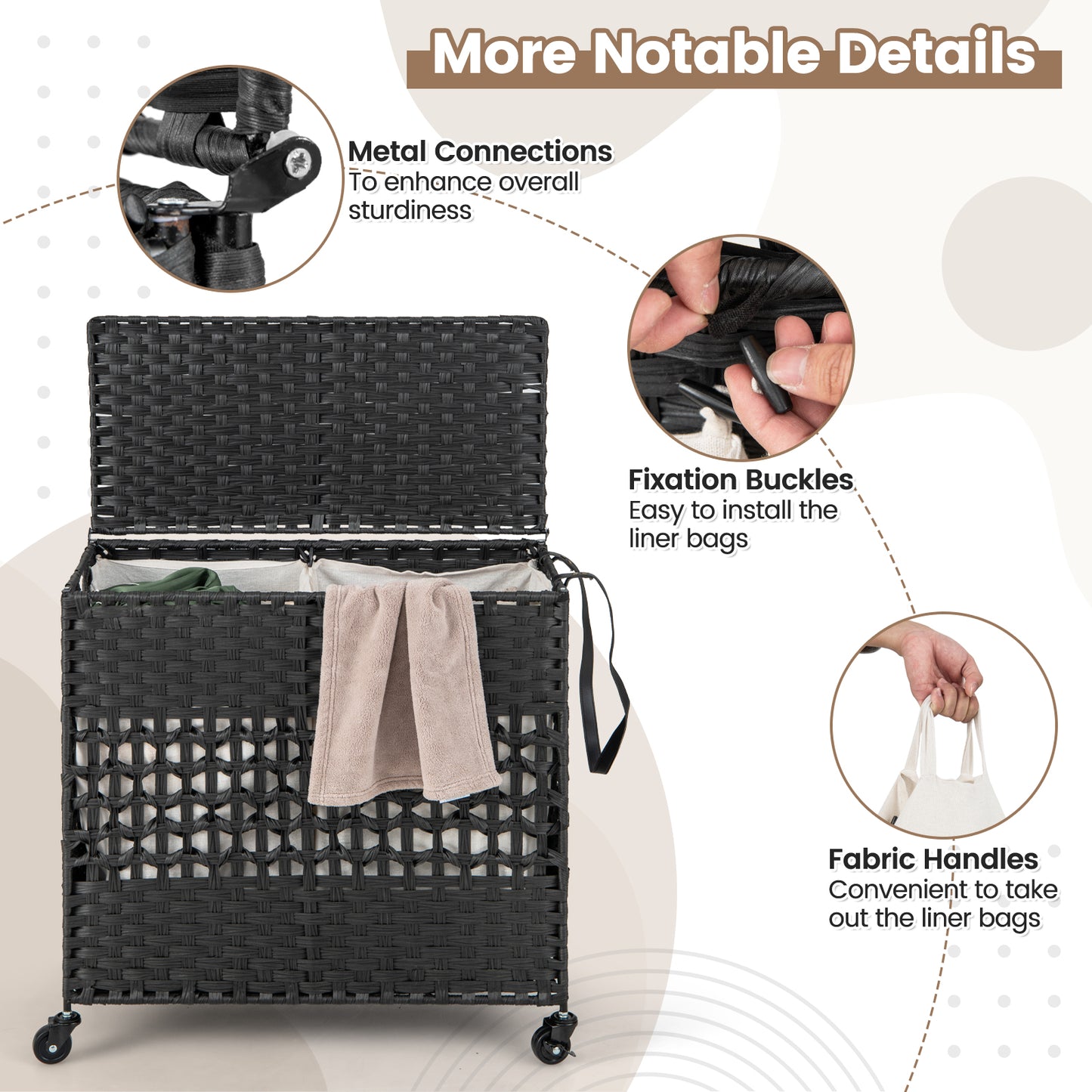 2-Section Laundry Hamper with Removable Bags, 110L