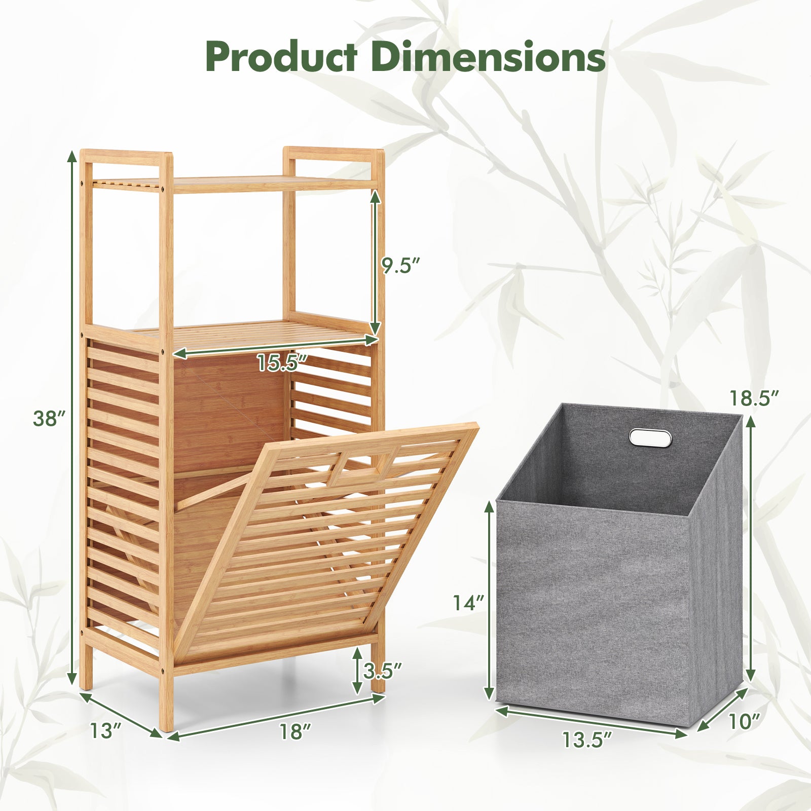 Bamboo Tilt out Laundry Hamper with Foldable and Removable Basket-Natural