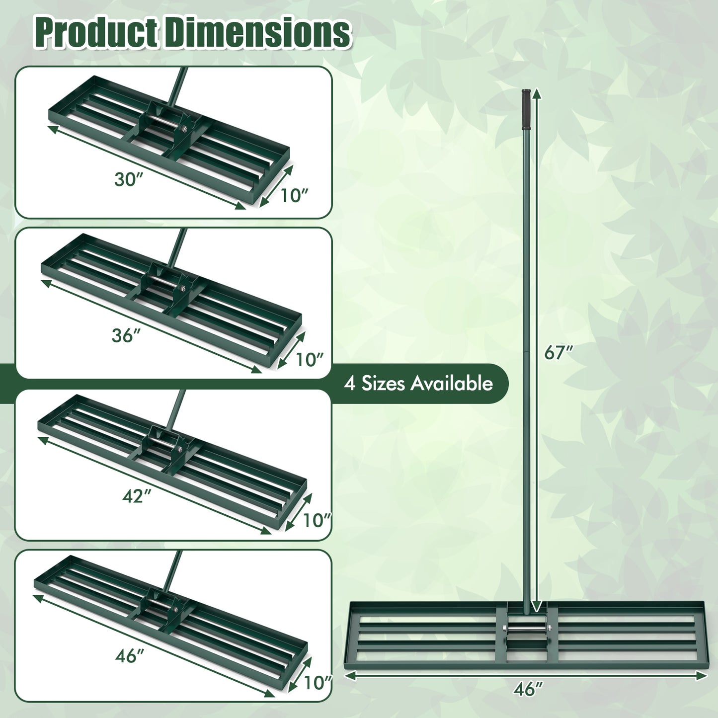 Lawn Leveling Rake 46 x 10 Inch Heavy Duty Lawn Level Tool for Soil-Silver - Green