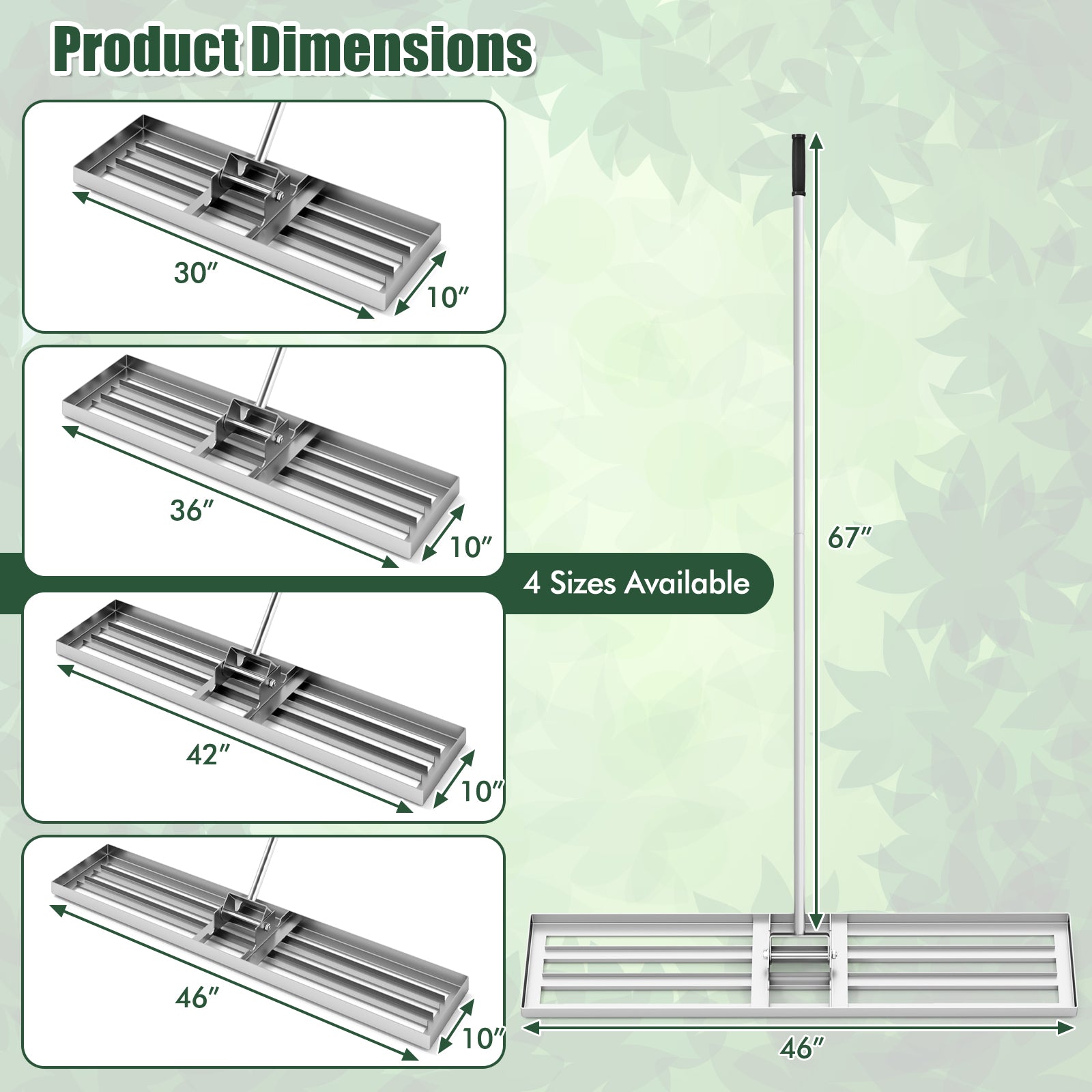 Lawn Leveling Rake 46 x 10 Inch Heavy Duty Lawn Level Tool for Soil-Silver - Silver