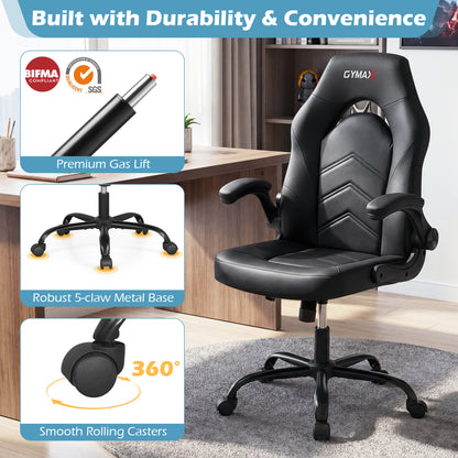 Leather Office Chair Ergonomic Computer Desk Chair with Flip-up Armrests